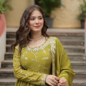 Pista Premium Chinon Sequins Embroidered Kurti with Sharara & Dupatta Set